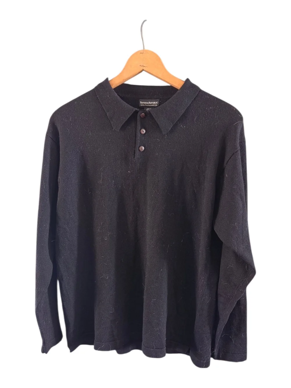 Banana Republic Men's Black Long-Sleeve Extra Fine Italian Merino Wool Sweater